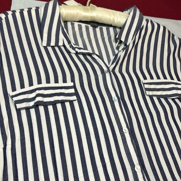 2XL Alexander Jordan blue white stripe blouse rayon button collar office career - Picture 7 of 11